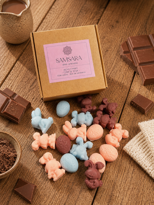 Wax Melts forma de conejitos y huevos de pascua con aroma a Chocolate con leche