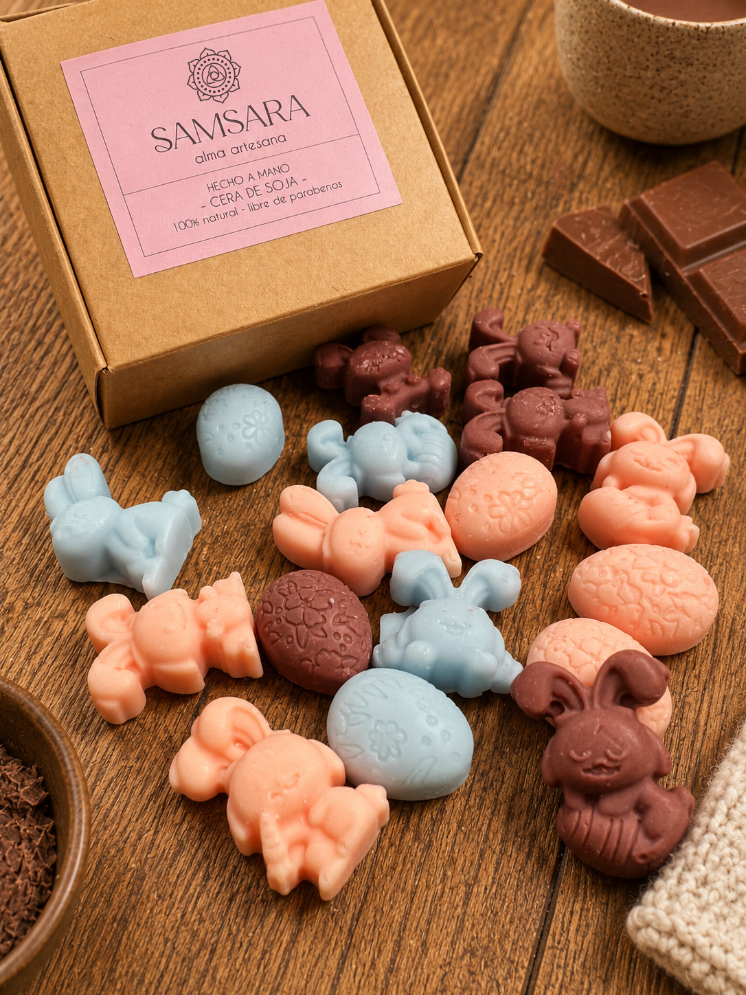 Wax Melts forma de conejitos y huevos de pascua con aroma a Chocolate con leche